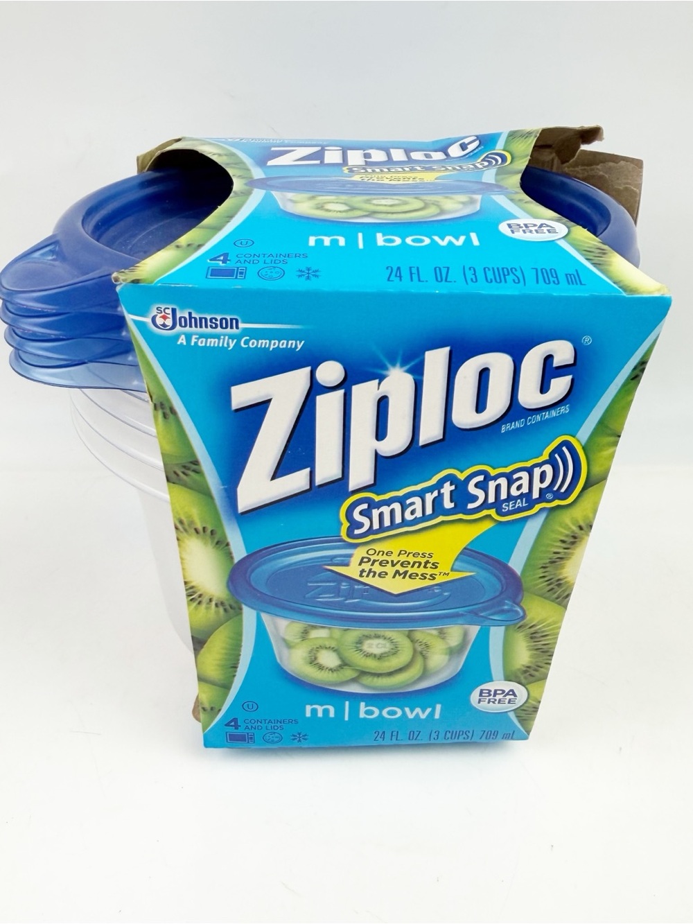 Ziploc Snap 'n Seal Bowls Containers Lids Size Medium 4-Pack 24 oz ea New